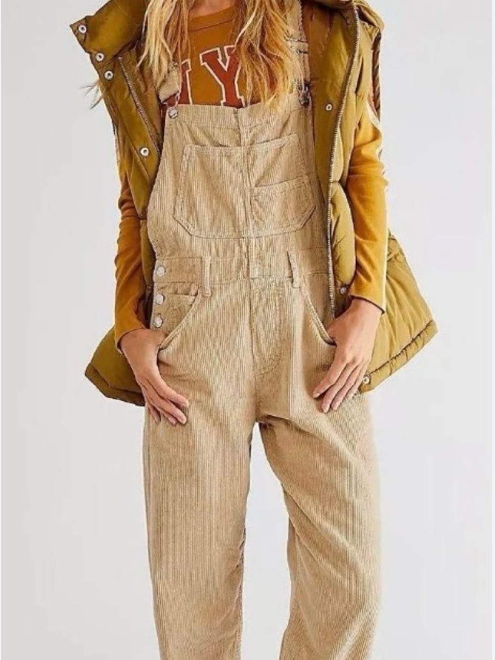 Free People Ziggy Corduroy Overalls Beige